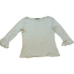Lauren Ralph Lauren 3/4 ruffle sleeve top, size medium, grey and white stripes